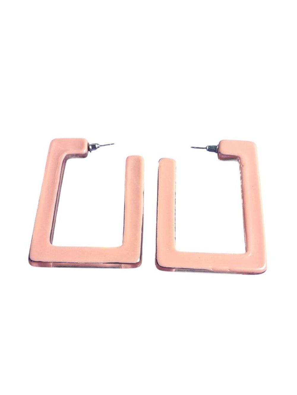 Peach Plastic Rectangle Hoop Earrings 2.5 inches